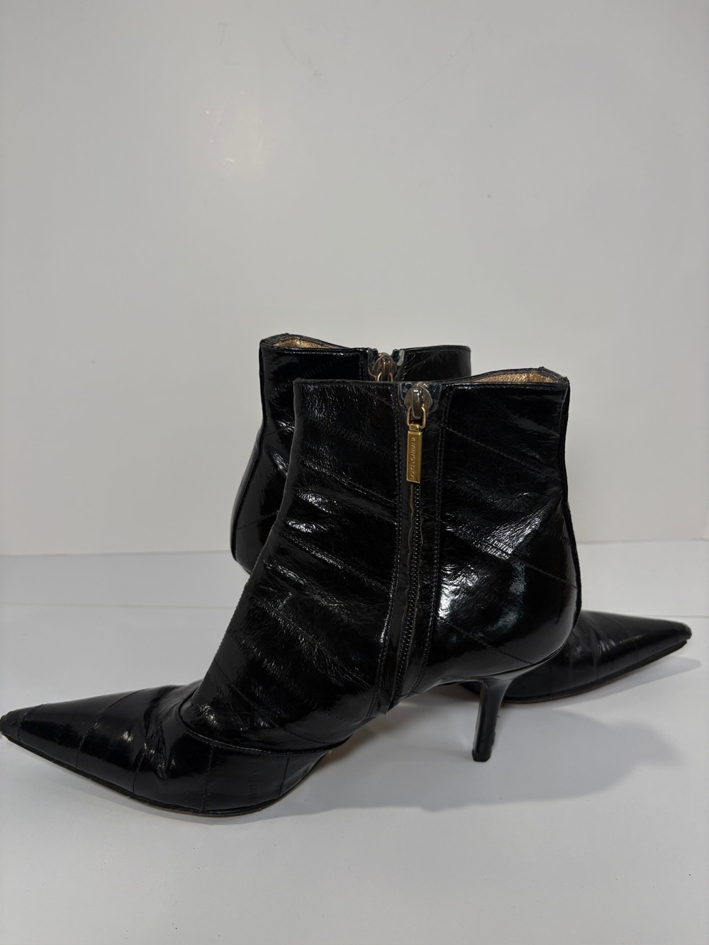 Dolce & Gabbana Black Patent Leather Pointed Toe Ankle Boots EU 36